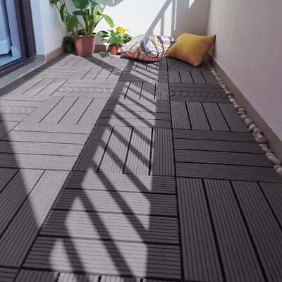 11 Pack WPC Interlocking Decking Boards Garden Balcony Patio Flooring Tiles 30cm • £35.95