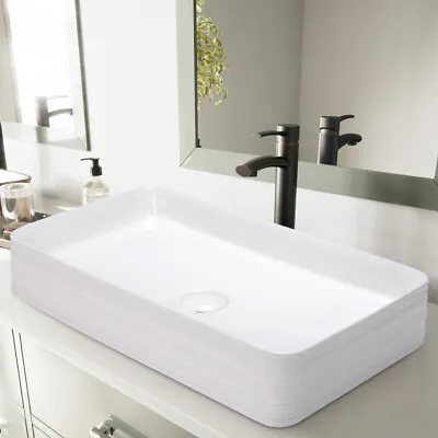 Large Bathroom Basin Sink Rectangular Hand Wash Countertop Ceramic Bowl Vanity  • £89.95