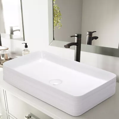 Large Bathroom Basin Sink Rectangular Hand Wash Countertop Ceramic Bowl Vanity  • £89.95