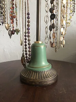 Vintage Jewelry Stand Chippy Green Repurposed Vintage Lamp Jewelry Organizer • $76.50