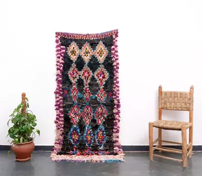 3x6 Moroccan Handmade Vintage Boucherouite Cotton Area Rug Berber Rag Rug • $228.65