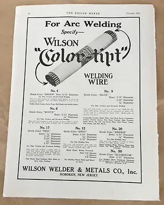 Wilson Welder Co. 1924 Print Ad Vintage 20s Factory Arc Welding Wire Industry • $5.75