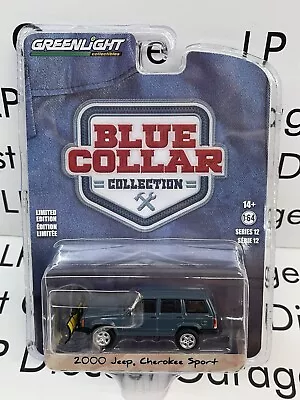 GREENLIGHT 2000 Jeep Cherokee Sport With Snow Plow 1:64 Diecast NEW Blue Collar • $12.99