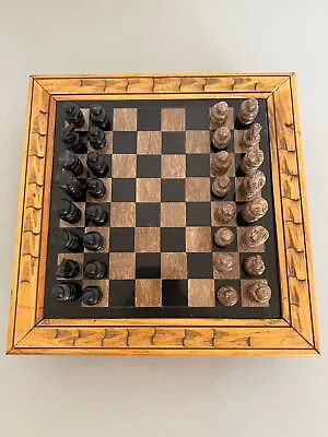 Handmade Wooden Chess Set Marble Stone Board & Stone Pieces Complete • $48.99