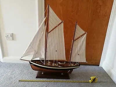 £49.99 • Buy Large Vintage Wooden Model Schooner Boat Ship Yacht On Stand Sails Ship Fishing