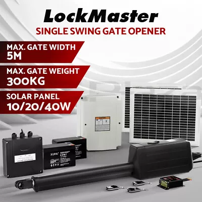 Lockmaster Single Swing Gate Opener Solar Power Automatic Electric 300KG 5M • $271.95