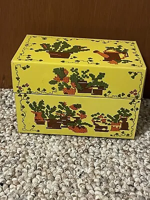 Vintage MCM  Syndicate MFG. Yellow Tin Cactus  Recipe Box  (5.25” X 3.25” X 3.5” • $20