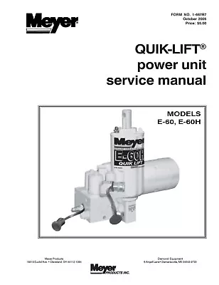 Service Manual E-60 E-60H Meyer Snow Plow Pump Models E60MP • $19.97