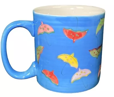 Eddie Bauer Blue Umbrella Colorful Coffee Cup Tea Mug • $23.75