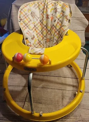Vintage 1981 Infant Baby Walker Round Yellow Chrome W Original Box **AS IS** • $124.99