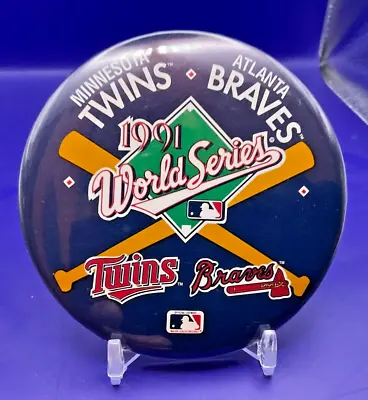 1991 Minnesota Twins  Atlanta Braves World Series 3” 1/2 Inch Button / Pin • $13.99