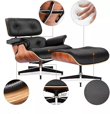 Lounge Chair Ottoman Genuine ITALIAN Leather WALNUT ROSE ASH PALISANDER Plywood • £699