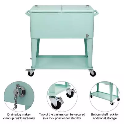 80QT  Rolling Cooler Picnic Ice Chest Party Cooler Cart For Party Camping Drink • $117.98