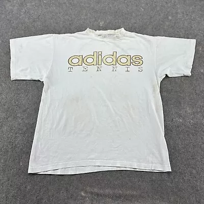 VINTAGE Adidas Shirt Mens XL White Graphic Tennis Originals Thrashed USA 90s • $14.95