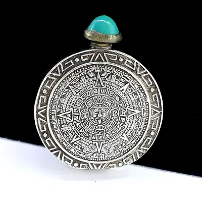 Vintage Mexico Sterling Silver Mayan Calender Perfume Bottle Eagle Mark • $50