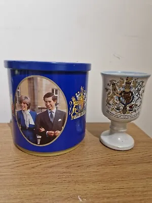 Charles & Diana Wedding Huntley & Palmers Biscuit Tin & Grayshott Pottery Goblet • £15