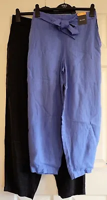 Ex M&S Pure Linen BALLOON LEG High Waist BELTED Ankle Grazer Trousers • £16.99