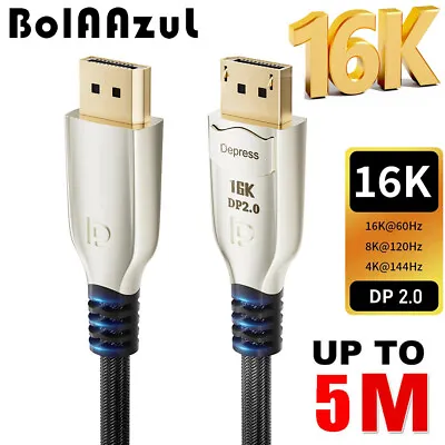 DisplayPort 2.0 Cable 16K@60Hz 8K@120Hz 4K@240Hz DP To DP HDCP 2.3 For PC Nvidia • $15.99