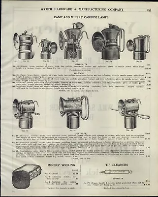 1914 PAPER AD Miners' Carbide Lamp Brite Lite Baldwin Just Rite Candlestick  • $25.99