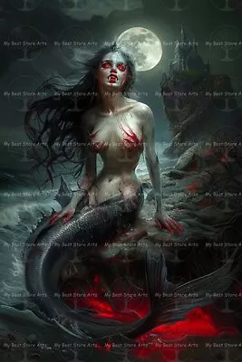 SCARY VAMPIRE MERMAID ART PRINT Siren Poster Horror Fantasy Decor Ocean D382 • $7.95