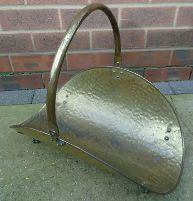 Vintage Brass Log Basket/Log Holder Folding Handle Claw Feet 51.5cm Please Read • £30