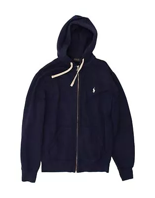 POLO RALPH LAUREN Mens Zip Hoodie Sweater Small Navy Blue Cotton BB10 • £34.95