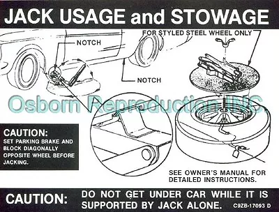 Mustang Jacking Instructions Decal Styled Steel Wheel 1969 - 1970 • $9.03
