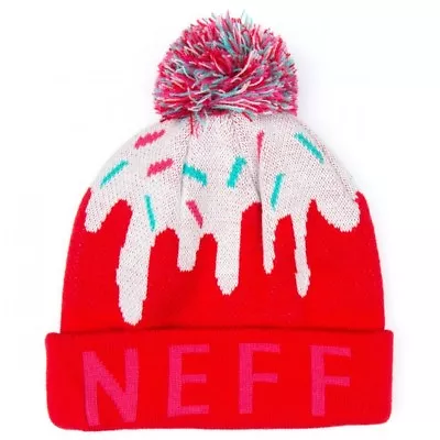 NEW Neff Girls Womens Pink Red Sweet Pom Beanie Winter Ski Hat 15F05043 NWT • £16.36