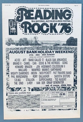 $24.99 • Buy Reading Rock Festival 1976 Poster Advert Ac/dc Rory Gallagher Camel Ted Nugent