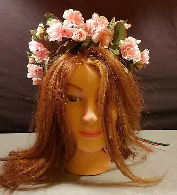 £6.29 • Buy Pink Flower Bud Head Wreath W/ Ribbons, Handmade Cosplay/Wedding Headdress