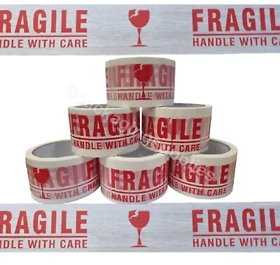 Handle With Care Printed Fragile Packing Parcel Tape Box Sealing 48mm 2 X 66m • £5.89
