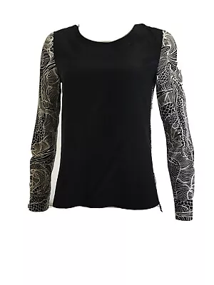 Nwt Diane Von Furstenberg Black Tattoo Print Silk Pullover  Blouse Size 0 $248 • $101.89