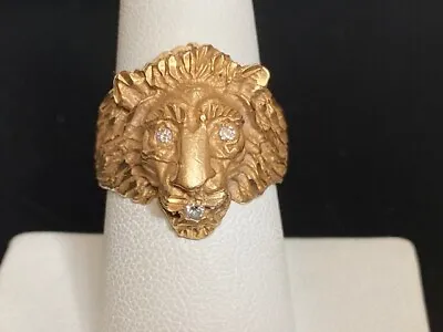 $600 • Buy 14k Yellow Gold & Diamond Lion Ring Size 8