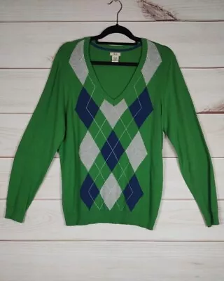 Izod XL Sweater Men’s Green & Blue Argyle Long Sleeve V- Neck • $11.95