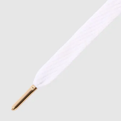 Laces Mr Lacy Flatties White Gold Tip Flat Shoelaces With Gold Metal Tip • £10.79