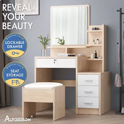 ALFORDSON Dressing Table Stool Set Makeup Mirror Vanity Desk Cabinet Wood • $169.95