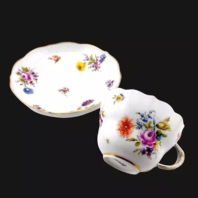 Antique Meissen Porcelain Scattered Flowers Demitasse Tea Cup & Saucer • $225