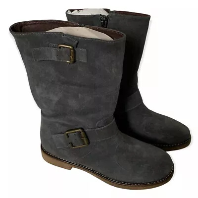 NWOB Nara Shoes Parrot Suede Mid Shaft Boot Gray Buckle Moto 35.5 • $49.99