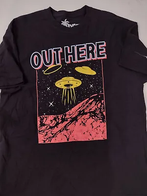 Space Ship Aliens OUT HERE  Black T-Shirt Space Travel Vibes Men's Size XL • $22.48