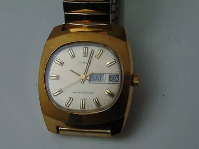 Vintage Timex Men's Mechanical Wind-up Watch Gold Tone Stretch Band - Runs Great • $59.95
