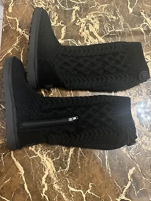 Brand New UGG CLASSIC CARDI CABLED KNIT BLACK ZIP TALL BOOTS SIZE US 9 WOMEN • $60