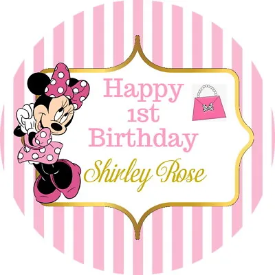 Personalised Gloss Minnie Mouse Pink  Birthday Party Labels  Sweet Cone Stickers • $5.66