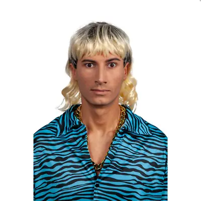 Adult 1980s Exotic Joe Mullet WIG 80s Blonde Streaks Mens Fancy Dress • £9.99