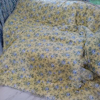 Rare!! Vintage Waverly King Size Porcelain Yellow Blue Roses Plaid Comforter • $229.99