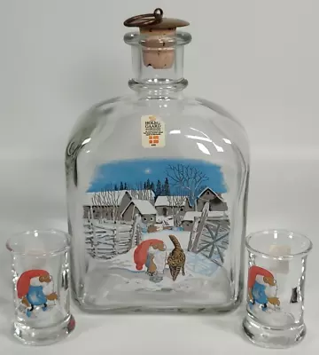 Holmegaard Christmas Glass Bottle & 2x Dram Glasses Harald Wiberg Denmark 1990 • £54.99