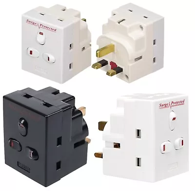 3 Way Triple Surge Protected Socket Mains Switched Adapter 13A Plug Adaptor • £8.99