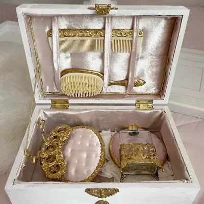 Rare Parisian Chest With Antique Vanity Set 24k Gold/ Vintage Make Up/antique • $685