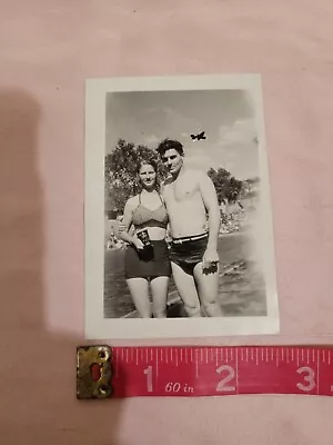 Vintage Photo Handsome Young Man And Woman At The Pool In Swimsuit Bathing Suit  • $8.99