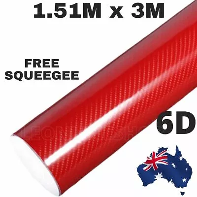 1.52M X 3M 6D GLOSS RED CARBON FIBER CAR VINYL WRAP FILM ROLL AIR RELEASE • $79.99