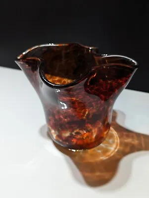 5-Inch Hand-Blown Art Glass Vase - Tortoiseshell Pattern - Vintage Decor Signed • $28